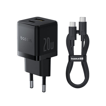Carregador de Rede com Cabo USB-C Baseus Palm, 20W, 3A, 1 x USB-A - 1 x USB-C, Preto P10111608113-01