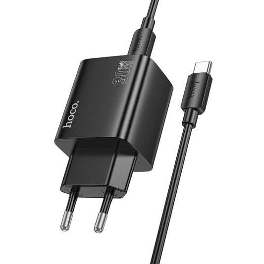 Carregador de Rede com Cabo USB-C HOCO N56, 30W, 3A, 2 x USB-A - 2 x USB-C, Preto