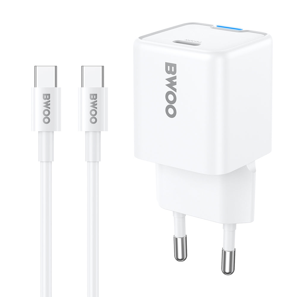Carregador de Rede com Cabo USB-C BWOO CDA211, 30W, 3A, 1 x USB-C, Branco