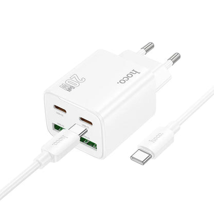 Carregador de Rede com Cabo USB-C HOCO N55, 20W, 3A, 2 x USB-A - 2 x USB-C, Branco