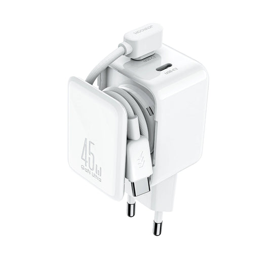 Carregador de Rede com Cabo USB-C Joyroom JR-TCL05, 45W, 3A, 2 x USB-C, Branco