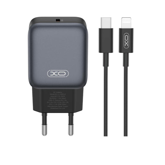Carregador de Rede com Cabo Lightning XO Design L155, 30W, 3A, 1 x USB-C, Preto