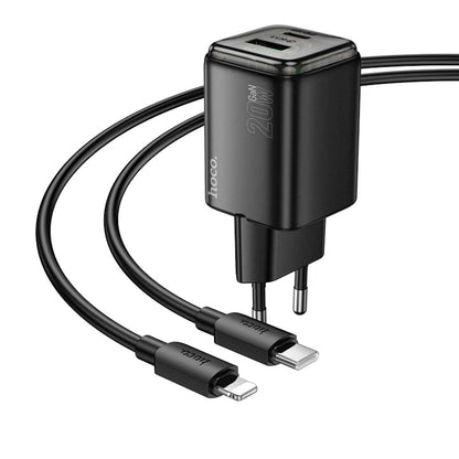 Carregador de Rede com Cabo Lightning HOCO N52, 20W, 3A, 1 x USB-A - 1 x USB-C, Preto