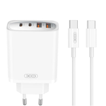 Carregador de Rede com Cabo USB-C XO Design CE22, 45W, 3A, 2 x USB-A - 2 x USB-C, Branco