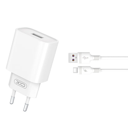Carregador de Rede com Cabo USB-C XO Design CE02D, 18W, 3A, 1 x USB-A, Branco