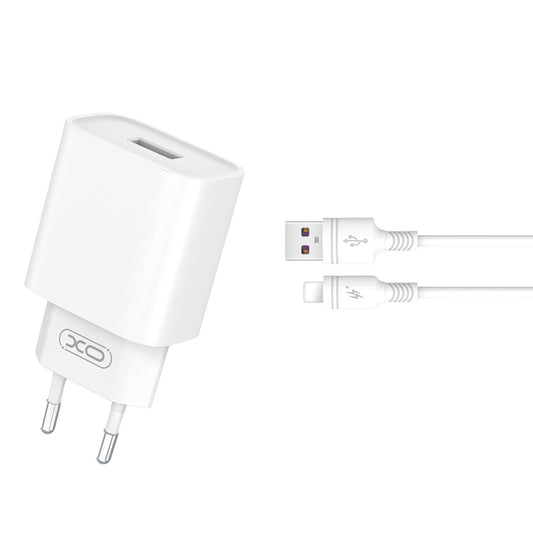 Carregador de Rede com Cabo Lightning XO Design CE02D, 18W, 3A, 1 x USB-A, Branco