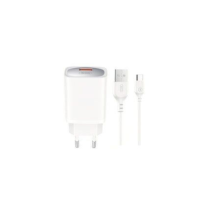 Carregador de Rede com Cabo USB-C XO Design CE19, 18W, 3A, 1 x USB-A, Branco
