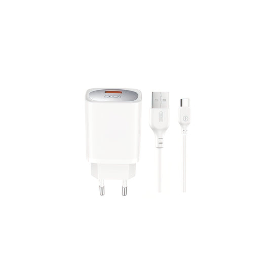 Carregador de Rede com Cabo USB-C XO Design CE19, 18W, 3A, 1 x USB-A, Branco