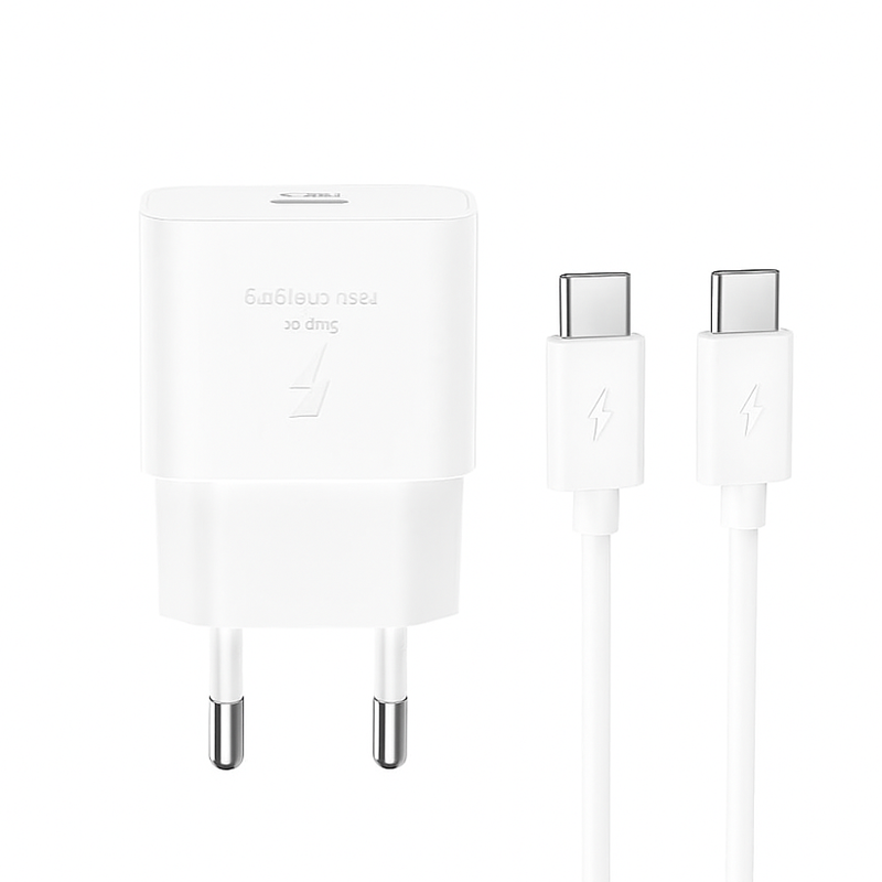 Carregador de Rede com Cabo USB-C XO Design L167, 25W, 3A, 1 x USB-C, Branco