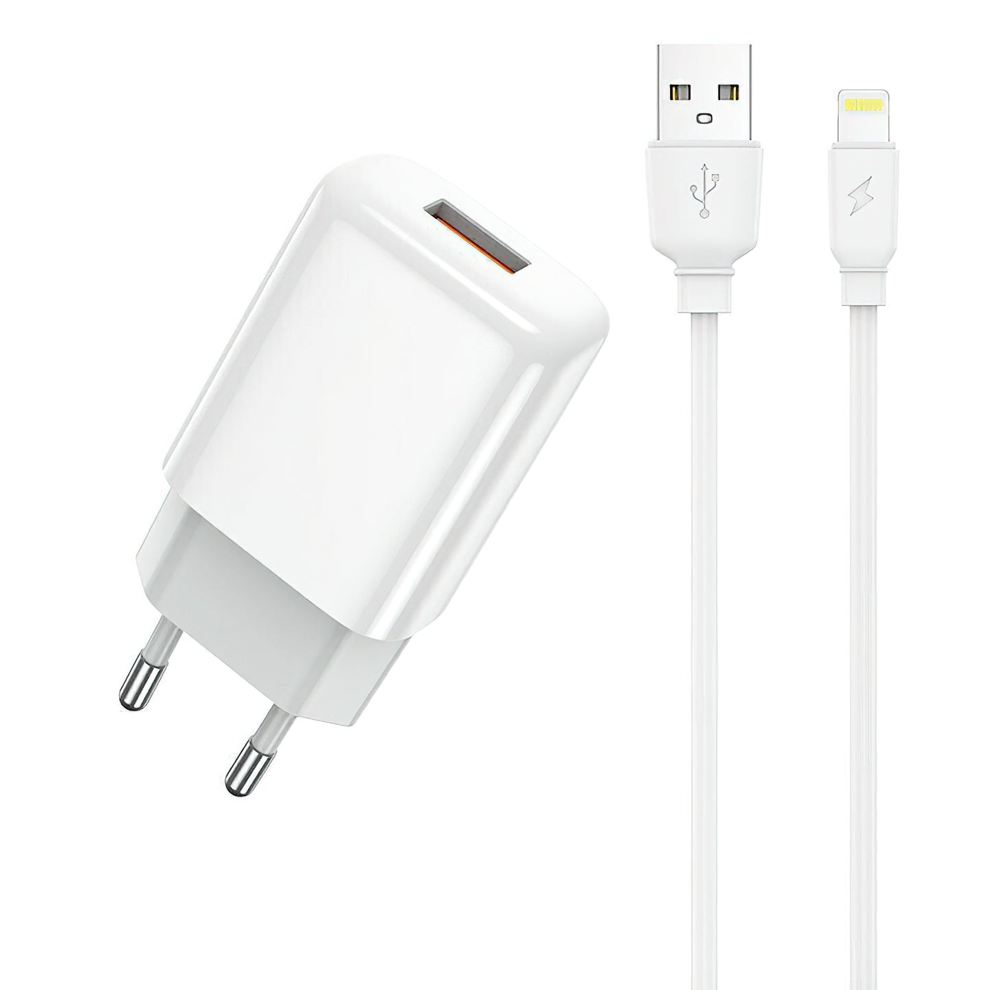 Carregador de Rede com Cabo Lightning Prestico F9S, 12W, 2.4A, 1 x USB-A, Branco