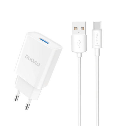 Carregador de Rede com Cabo USB-C Dudao A4EU, 10W, 2.1A, 1 x USB-A, Branco