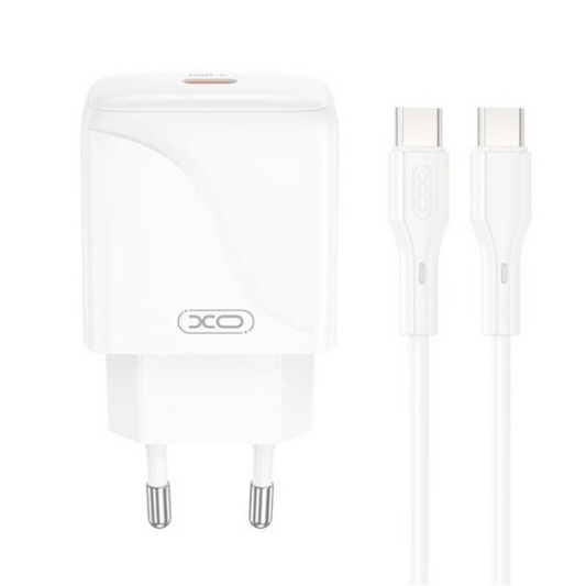 Carregador de Rede com Cabo USB-C XO Design L141, 20W, 3A, 1 x USB-C, Branco