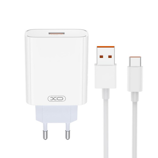 Carregador de Rede com Cabo USB-C XO Design L164, 30W, 1 x USB-A, Branco