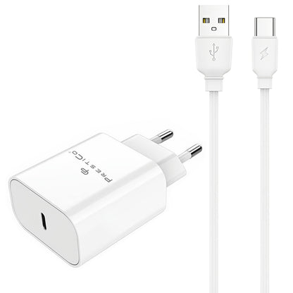 Carregador de Rede com Cabo USB-C Prestico F15S-C, 30W, 3A, 1 x USB-C, Branco