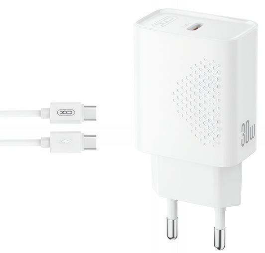 Carregador de Rede com Cabo USB-C XO Design L162, 30W, 3A, 1 x USB-C, Branco