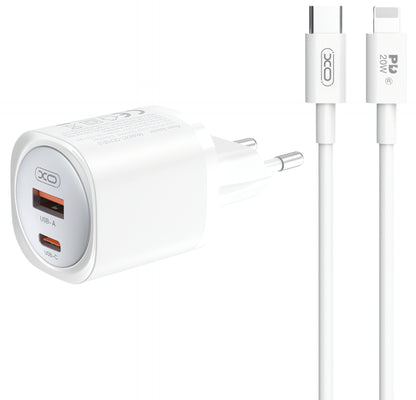 Carregador de Rede com Cabo Lightning XO Design CE21, 30W, 3A, 1 x USB-A - 1 x USB-C, Branco