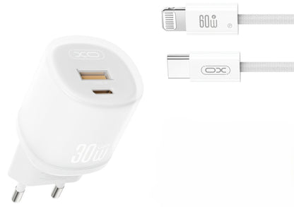 Carregador de Rede com Cabo Lightning XO Design L151, 30W, 3A, 1 x USB-A - 1 x USB-C, Branco