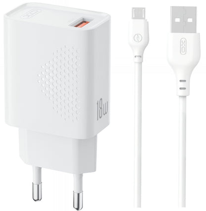 Carregador de Rede com Cabo microUSB XO Design L159, 18W, 3A, 1 x USB-A, Branco