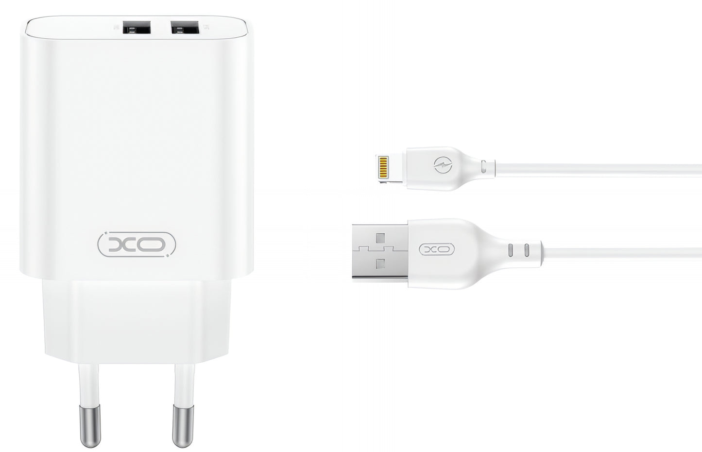 Network Charger with Lightning Cable XO Design CE34, 12W, 2.4A, 2 x USB-A, White