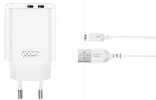 Carregador de Rede com Cabo Lightning XO Design CE34, 12W, 2.4A, 2 x USB-A, Branco