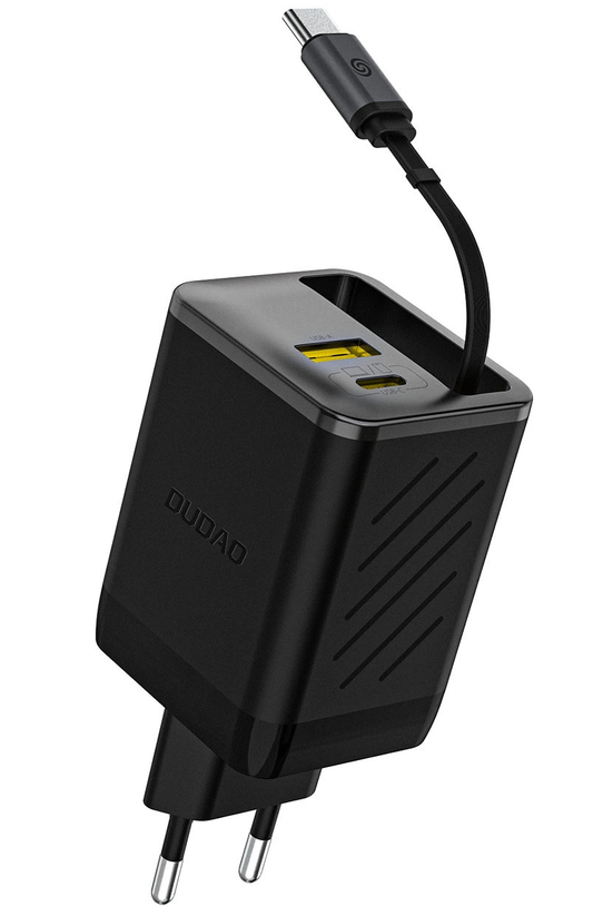 Carregador de Rede com Cabo USB-C Dudao A67EU, 67W, 3.35A, 1 x USB-A - 1 x USB-C, Preto