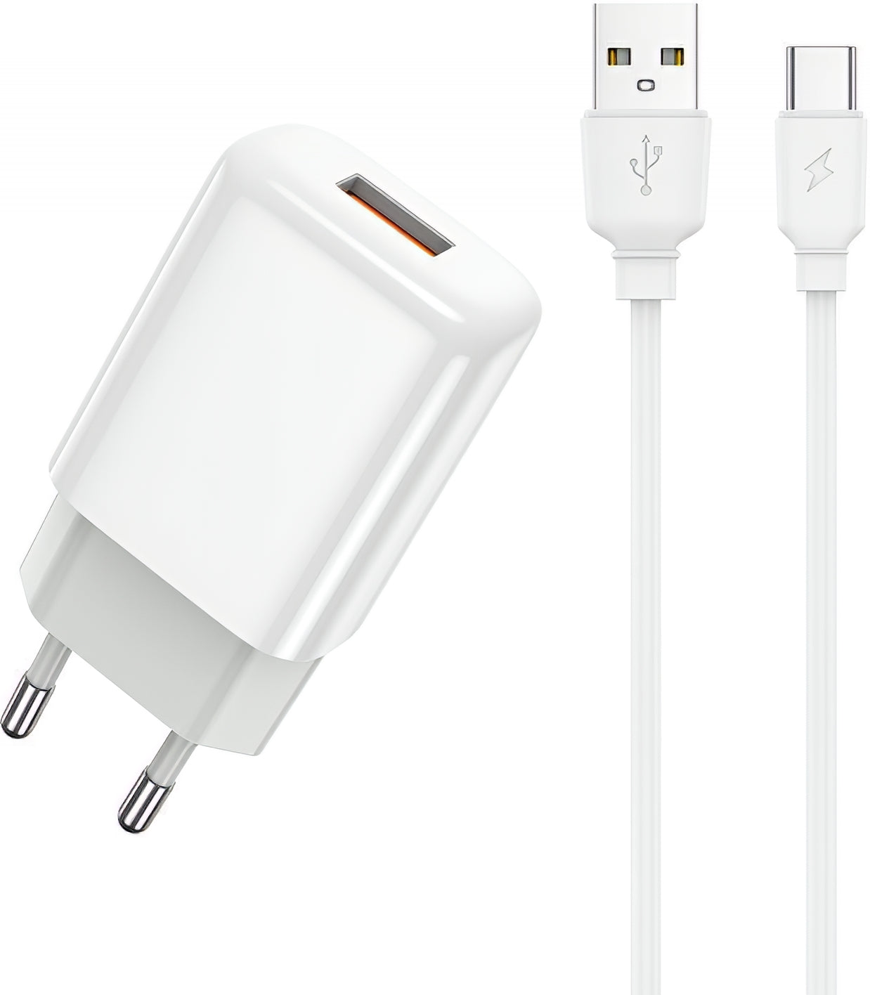Carregador de Rede com Cabo USB-C Prestico F9S, 12W, 2.4A, 1 x USB-A, Branco