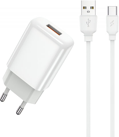 Carregador de Rede com Cabo USB-C Prestico F9S, 12W, 2.4A, 1 x USB-A, Branco