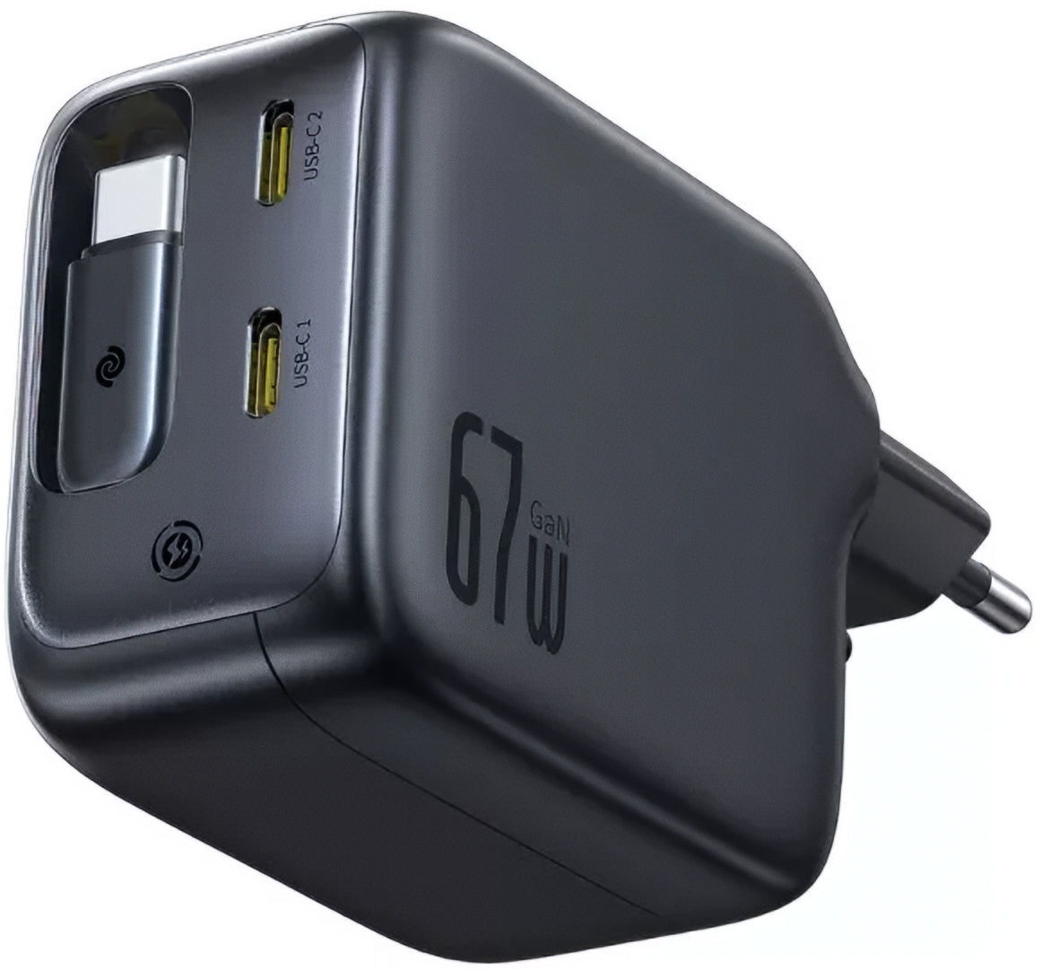 Carregador de Rede com Cabo USB-C Baseus EnerCore CJ11, 67W, 3.35A, 2 x USB-C, Preto E0121E00