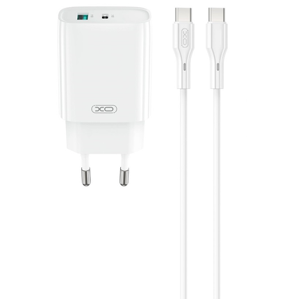 Network Charger with USB-C Cable XO Design CE30, 30W, 3A, 1 x USB-A - 1 x USB-C, White