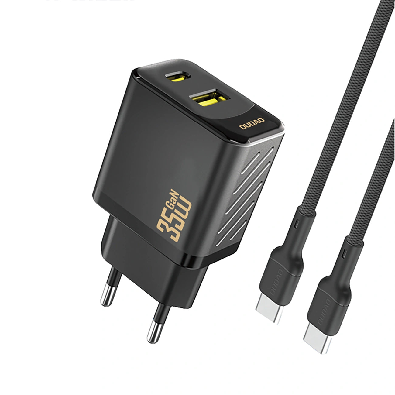 Carregador de Rede com Cabo USB-C Dudao A27 Max, 35W, 1 x USB-A - 1 x USB-C, Preto