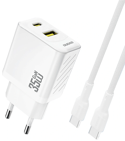 Carregador de Rede com Cabo USB-C Dudao A27Max, 35W, 1 x USB-A - 1 x USB-C, Branco