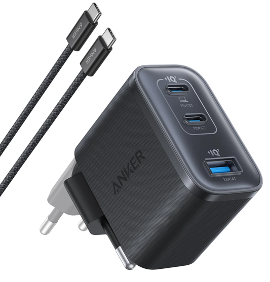 Carregador de Rede com Cabo USB-C Anker Nano, 70W, 3.5A, 1 x USB-A - 2 x USB-C, Cinza B121A311