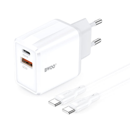 Carregador de Rede com Cabo USB-C BWOO CDA182, 38W, 3A, 1 x USB-A - 1 x USB-C, Branco