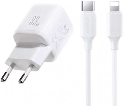 Carregador de Rede com Cabo Lightning Joyroom JR-TG7, 33W, 3A, 1 x USB-A - 1 x USB-C, Branco