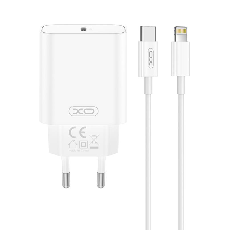 Carregador de Rede com Cabo Lightning XO Design CE32, 20W, 3A, 1 x USB-C, Branco