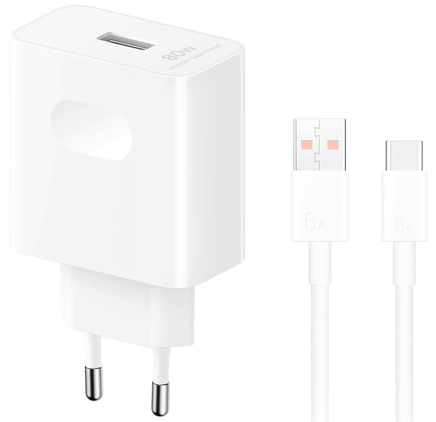 Carregador de Rede com Cabo USB-C Honor, 80W, 1 x USB-A, Branco