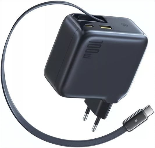Carregador de Rede com Cabo USB-C Baseus EnerCore CJ11, 100W, 1 x USB-A - 2 x USB-C, Preto E0120M00