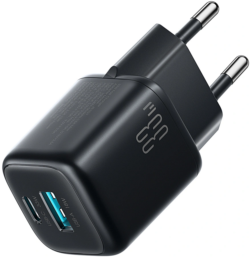 Carregador de Rede com Cabo USB-C Joyroom JR-TG7, 33W, 3A, 1 x USB-A - 1 x USB-C, Preto