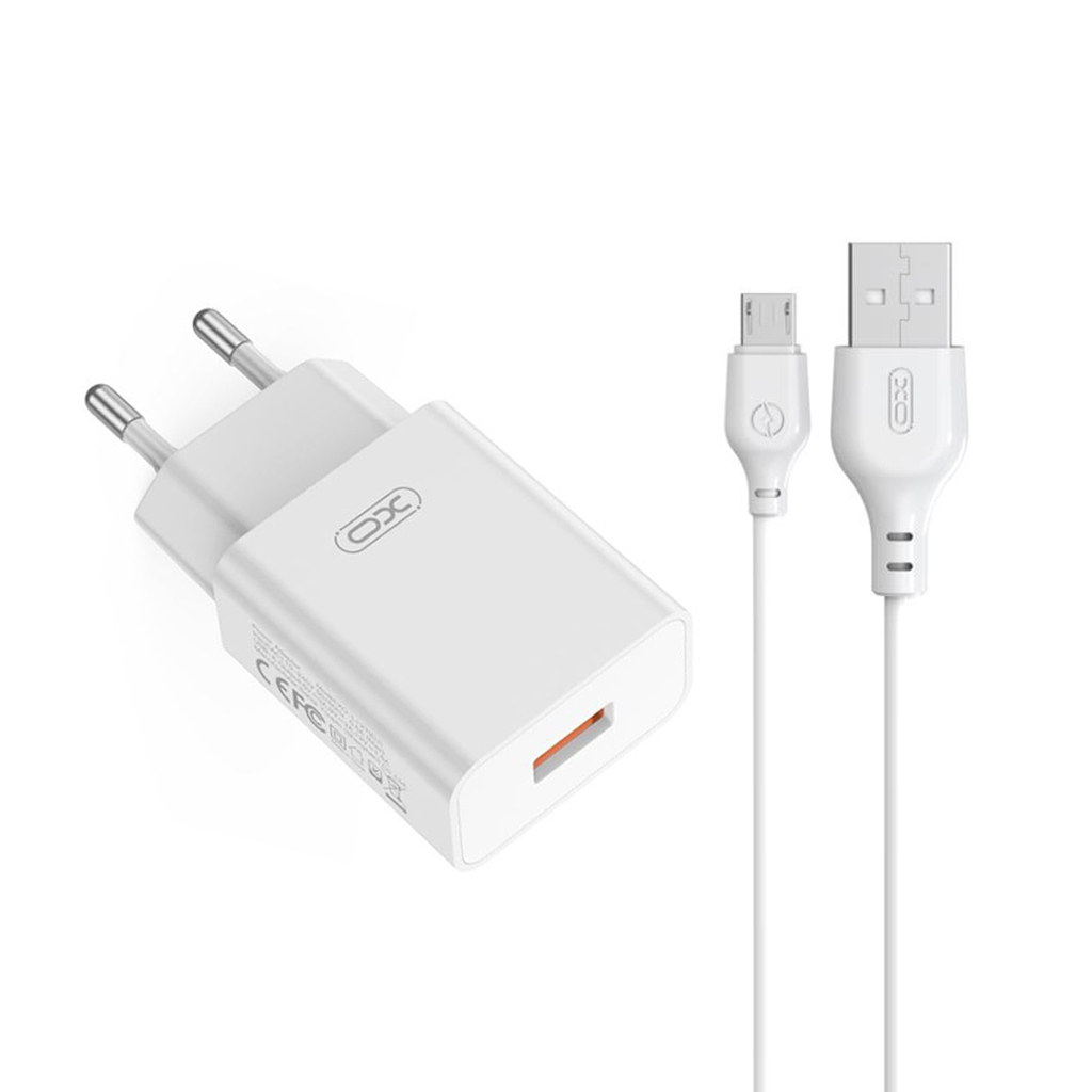 Carregador de Rede com Cabo microUSB XO Design L127, 18W, 3A, 1 x USB-A, Branco