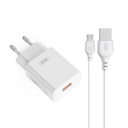 Carregador de Rede com Cabo microUSB XO Design L127, 18W, 3A, 1 x USB-A, Branco