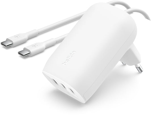 Carregador de Rede com Cabo USB-C Belkin BoostCharge, 67W, 3A, 3 x USB-C, Branco WCC002vf2MWH-B6