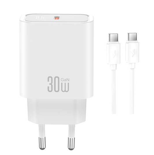 Carregador de Rede com Cabo USB-C XO Design CE41, 30W, 3A, 1 x USB-C, Branco
