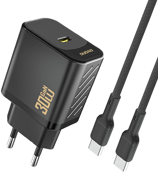Carregador de Rede com Cabo USB-C Dudao A27PCEU, 30W, 3A, 1 x USB-C, Preto
