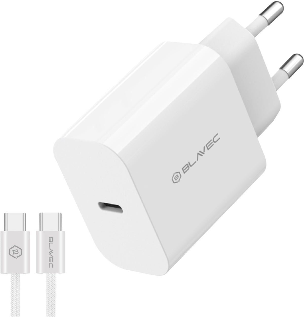 Carregador de Rede com Cabo USB-C Blavec BC-14, 30 W, 3 A, 1 x USB-C, Branco
