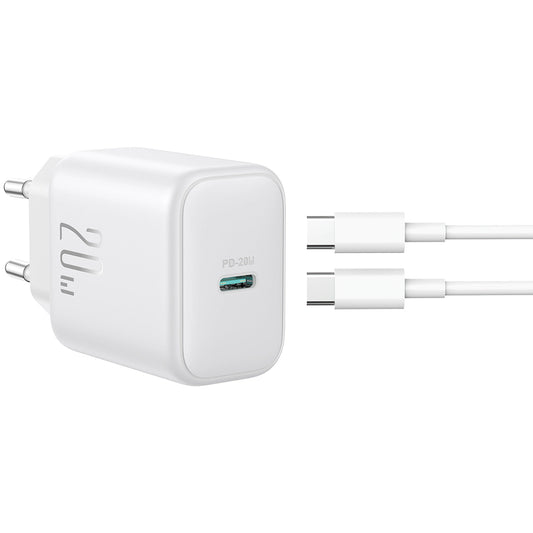 Carregador de Rede com Cabo USB-C Joyroom JR-TCF20, 20W, 3A, 1 x USB-C, Branco