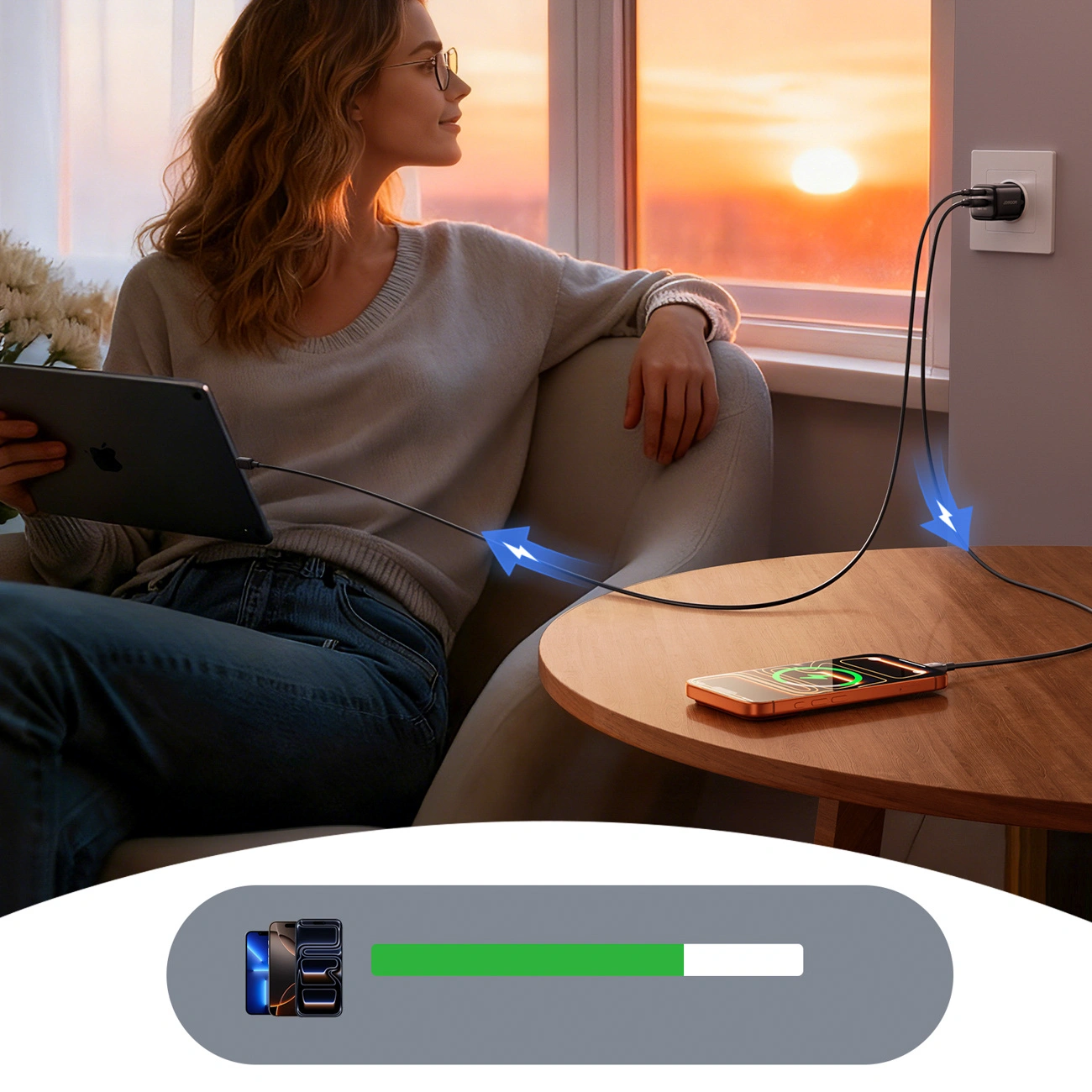Carregador de Rede com Cabo USB-C Joyroom JR-TG7, 33W, 3A, 1 x USB-A - 1 x USB-C, Preto