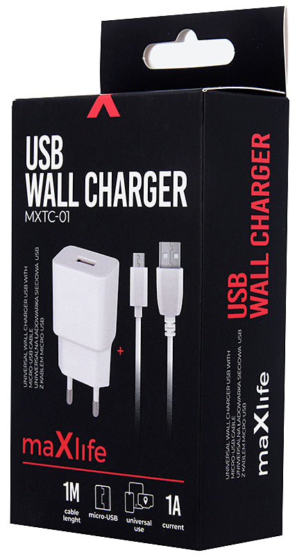 MaXlife MXTC-01, 5W, 1A, 1 x USB-A, branco