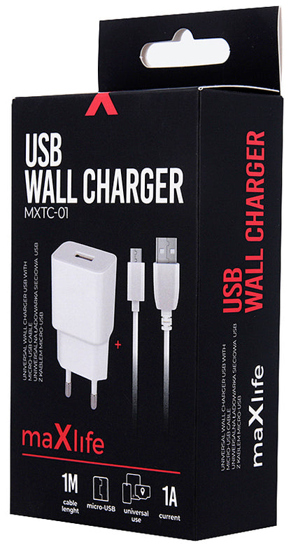 MaXlife MXTC-01, 5W, 1A, 1 x USB-A, branco