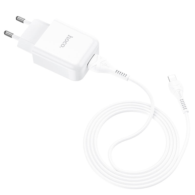 Carregador de Rede com Cabo Lightning HOCO N2, 10W, 2A, 1 x USB-A, Branco