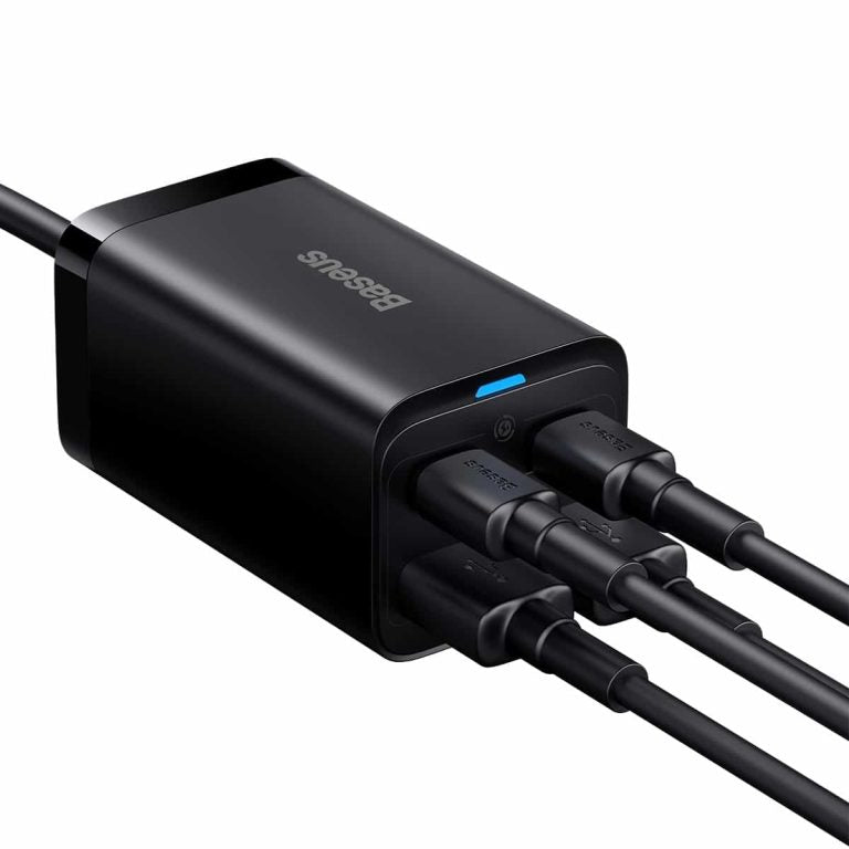 Carregador de rede Baseus GaN3 Pro USB-C com cabo, 65W, 3A, 2 x USB-A - 2 x USB-C, preto CCGP04010101